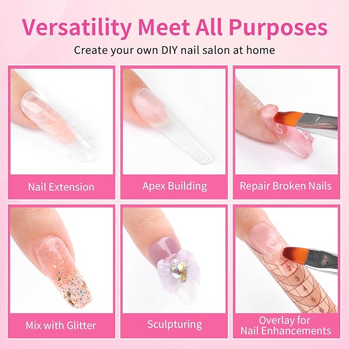 BQAN Poly Nail Gel, 2 Pcs Poly Extension Gel (30ml) with Slip Solution & Brush, for Long-Lasting Nail Extensions | Builder | Salon-Quality DIY & Home Use (Nude)