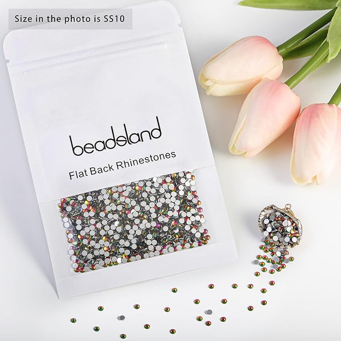Beadsland 2880pcs Flat Back Crystal Rhinestones Round Gems for Nail Art and Craft Glue Fix, Rainbow,SS10,2.7-2.9mm