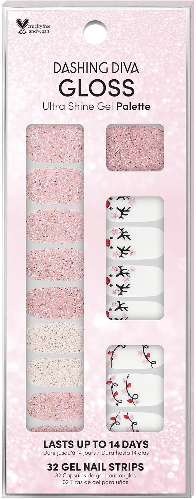 Dashing Diva Gloss Holiday Nail Strips - Light Show | UV Free, Chip Resistant, Long Lasting Gel Nail Stickers | Contains 32 Wraps, 1 Prep Pad, 1 File