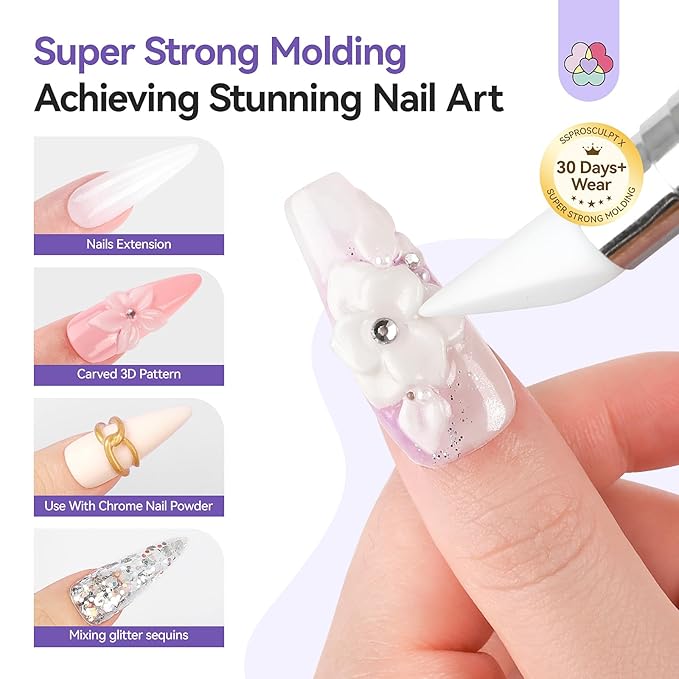 SAVILAND 60 g 3D Nail Gel: Strong Molding 3D Gel Nail Art Sculpture White Sculpting Gels No Wipe for Extension Non Sticky Gels Builder 3D DIY At Home Gift Set