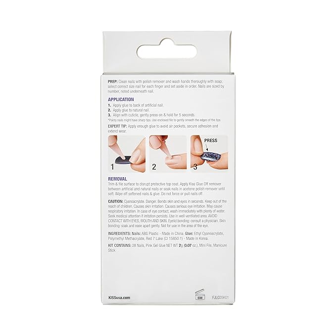 KISS Gel Fantasy Press On Nails, Nail glue included, 'Jelly Cookie', Pink, Long Size, Coffin Shape, Includes 28 Nails, 2g glue, 1 Manicure Stick, 1 Mini File