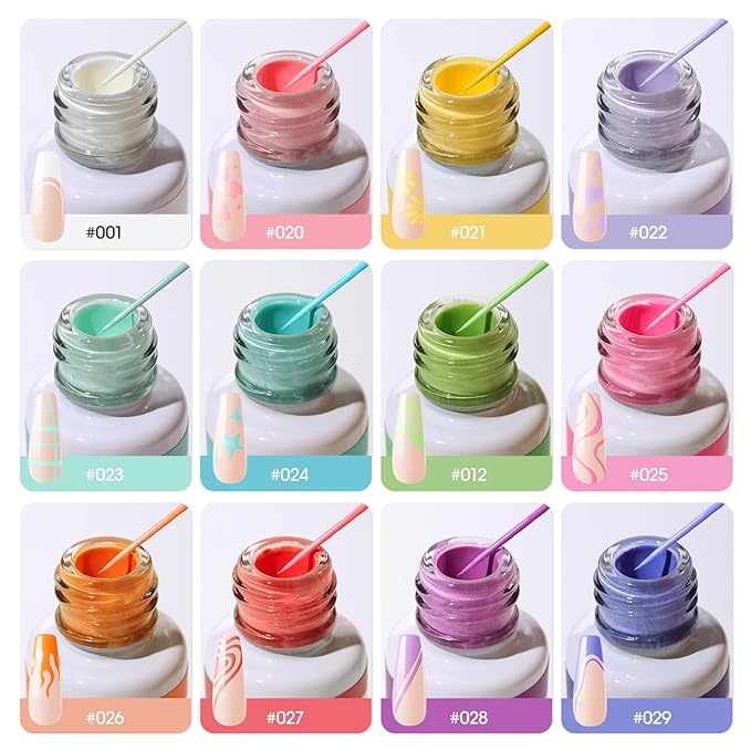 GELLEN Pastel Gel Nail Polish Set, 12 Colors Soft Gel Nail Art Polish for UV Light Soft Liner Nail Art Gel Polish Set Soak off Nails Polish Set with Glue Brush for Home Salon DIY