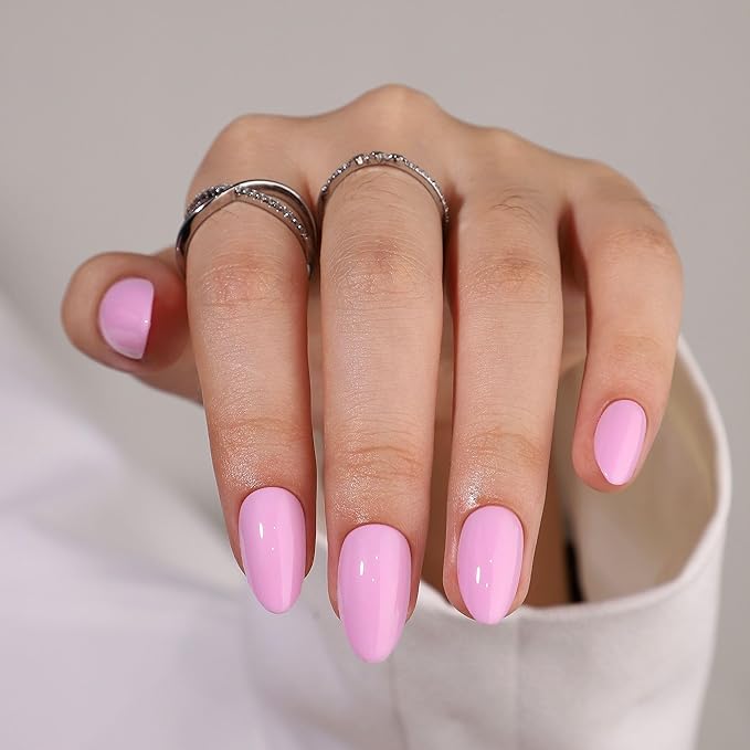 RTKHFZE Pink Press on Nails Short-RTKHFE Press On Nails Short Almond Nails Soft Gel Fake Nail with Nail Glue, Reusable Glue On Nails in 16 Sizes - 32 Pcs False Nails Fit Perfectly Kit for Gift Idea