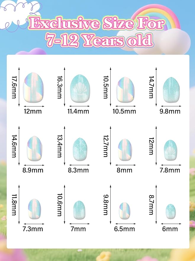 EBANKU 1 Pack Kid Fake Nail Kit, 24 Pieces Press on Nails for Kids Pale Blue Press on Nail Short Artificial False Nail Kits for Kids Girls