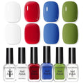 Nail Polish Set with Clear Base & Top Coat, Classic Red Green Blue White French Nail Polishes Non-Gel for All Seasons, Castor Oil, Quick Dry, Vegan,Hema-free, DIY Nails Art Gift for Women