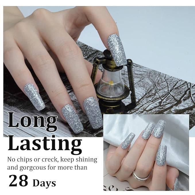 1 Oz/28g Dip Powder Glitter Silver Color, Nail Dipping Powder, Odor-Free & Long-Lasting, No Nail Lamp Curing