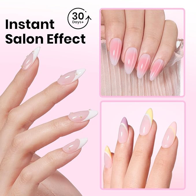 Beetles Tipex Lite Nail Tips Kit with Dehydrator & Primer, Medium Almond Full Cover Clear Nails 256PCS 16 Sizes, Mini UV Lamp, 20g Solid Nail Glue, Base & Top Coat, All-in-One Nail Starter Kit