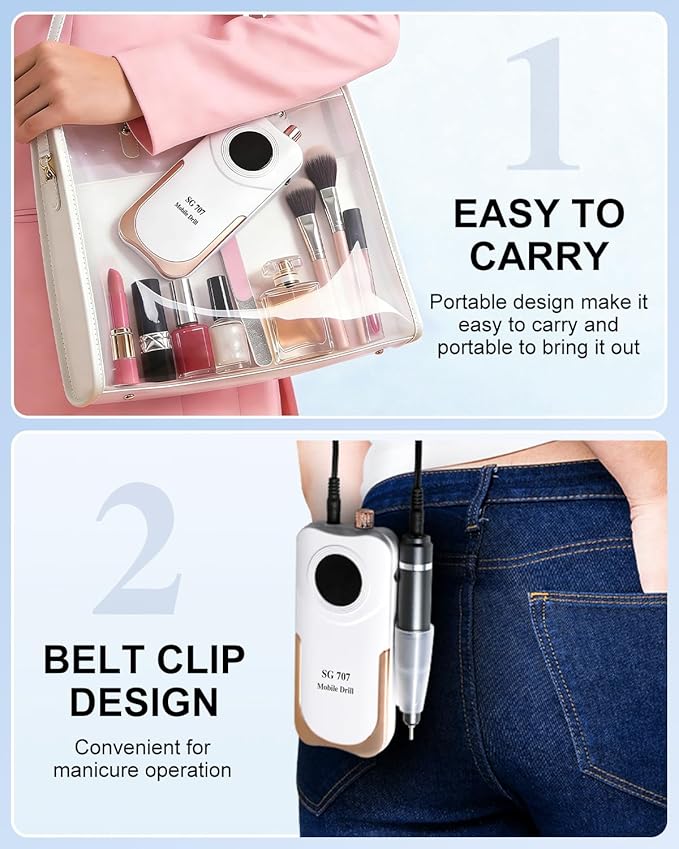 Professional Electric Nail Drill Kit 35000RPM with 14PCS Bits White Portable Rechargeable Cordless File Machine for Acrylic Gel Powder Nails and Manicure Pedicure Toenail Tool Salon Set