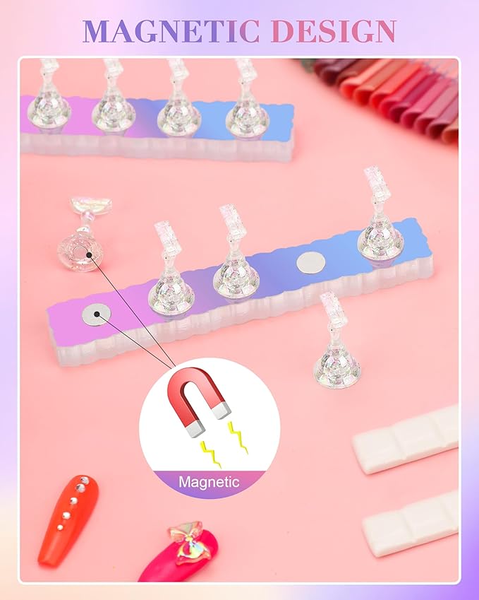 Nail Stand Acrylic Nail Art Display Stand Magnetic Nail Tips Practice Holder 54 Pcs Reusable Adhesive Putty for DIY Painting Nails Stand kit (Aurora)