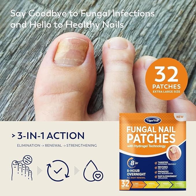 Small Nail Patches Extra Strength: 32 PCS Nighttime Hydrogel Patches for Overnight Repair - Visible Results in 8 Hours - Toenail Treatment Extra Strength