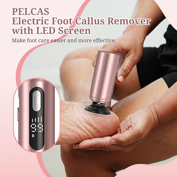 PELCAS Electric Foot Callus Remover with LED Screen, 2 in 1 Manicure & Pedicure Kit, 100 PCS Sandpapers Electric Foot File for Women & Men, Cordless Feet Filer for Foot Callus, Thick Nails Pink