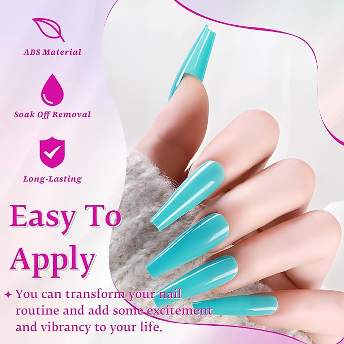 LoveOurHome 576pc Coffin Press on Nails Long Fake Nails Tips Full Cover Long Press on Coffin Acrylic Nails Press ons Nail Medium Ballerina Artificial Fingernails Colored False Nail for Women Girls