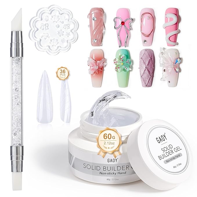 GAOY 60g Solid Builder Gel for Nails, Non-Sticky Hand 3D Sculpting Hard Gel for Art Carving Modeling and Extension, Clear