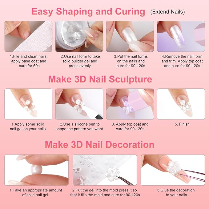 BQAN Nail Solid Sculpting Gel for 3D Art, 2 Pcs 15g/0.5oz Pearl Colors Non Sticky 3D Nail Gel for Building Carving Molding Extension | Salon & DIY at Home