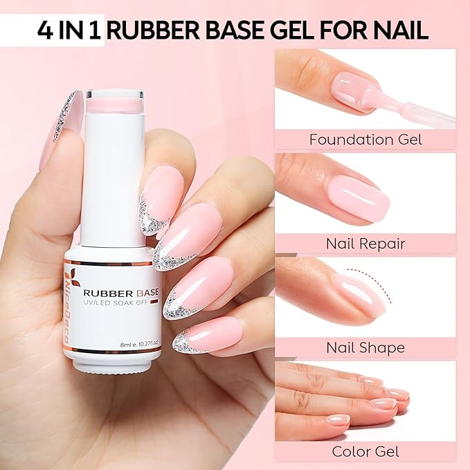 Nicedeco Hema Free Rubber Base Gel Polish for Nails 6 Pcs Cruelty Free Vegan Rubber Gel Nail Strengthener Nude Pink Nail Gel Polish Set 37