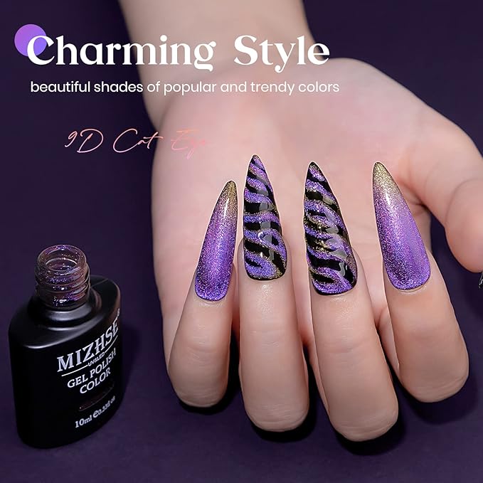 MIZHSE Cat Eye Gel Nail Polish Set 9D Galaxy Cat Eye Gel Polish Soak Off U V LED Chameleon Magnetic Nail Gel Polish Kit Varnish With Magnet Stick