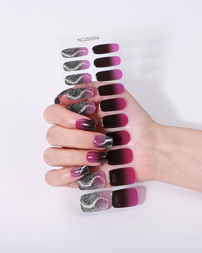 Semi Cured Gel Nail Strips - 20pcs Glaze Gel Stickers, Salon Quality DIY Wraps, Easy to Apply, UV Light Required