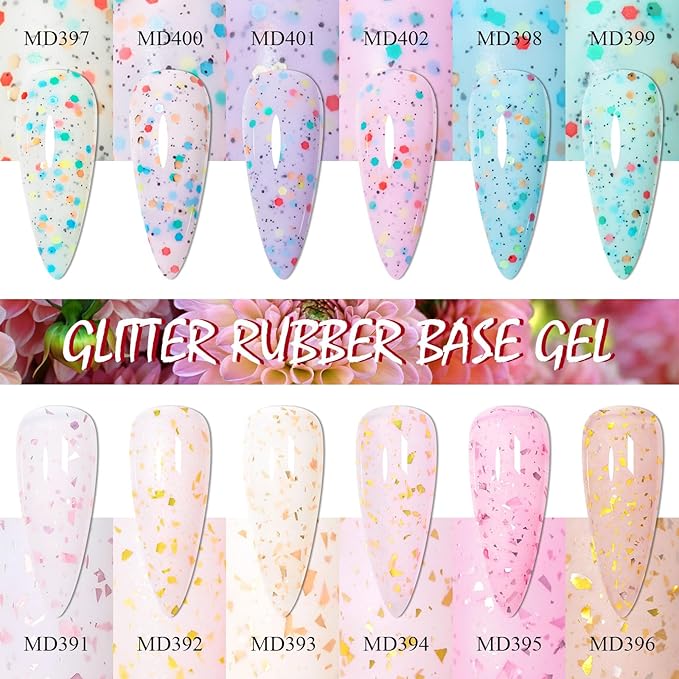 Yogurt Gel Nail Polish + Rubber Builder Gel Polish Glitter Rubber Base Gel Set Pale Pink Blue Purple Nail Polish for Women Girls 12 Colors