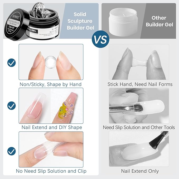 Clear and Pearl White Nail Extension Gel 3D Nail Art Sculpture Hard Gel with Silicone Pen for Carving Patterns Decoration Home Manicure DIY for Women