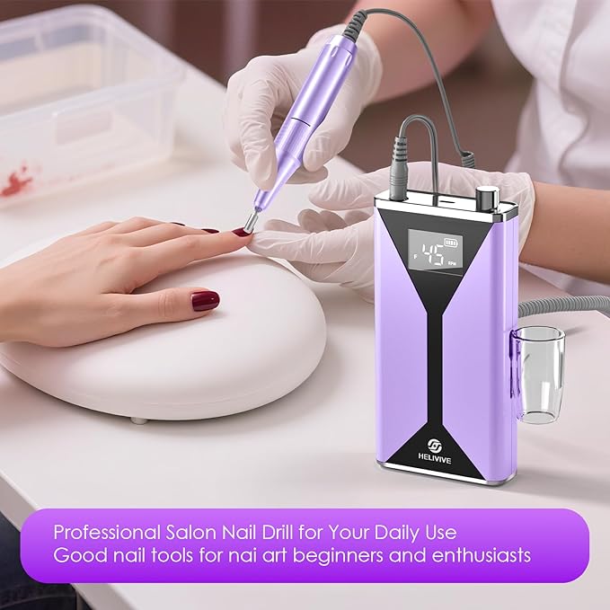 Professional Electric Nail Drill 45000RPM (Portable & Rechargeable) (with 11 Drill Bits ) Cordless Nail File Machine for Shaping, Polishing & Removing Gel Nails for Salon Home(Purple)