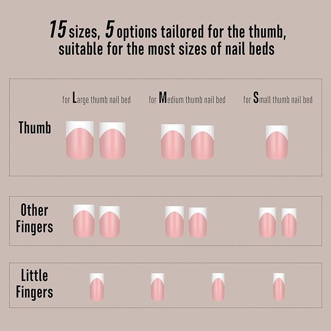 White French Tip Short Straight Square Nail Tips Press on, BABY PINK Extra Thick NEED Soft Gel Nail Extension, Need Builder gel & Top,Coat Full Cover False Nails, for DIY x 15 Sizes 150 pcs