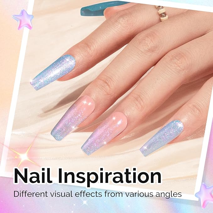 MelodySusie Blue Aurora Shimmer Gel Nail Polish,Sparkle 0.5 Fl Oz Soak Off UV LED Holographic Blue Glitter Gel Polish Gift for Women Nail Art Manicure Salon DIY Nail Design Decoration at Home-G2103