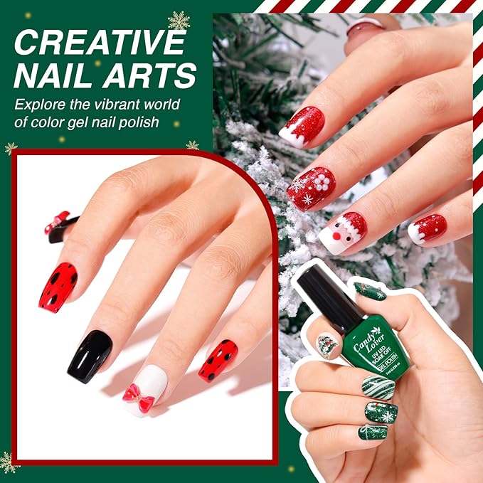 Candy Lover Christmas Gel Nail Polish Kit with U V light - 12 Xmas Colors Gel Polish with 72W Nail Lamp Base Top Coat Gel Nail Kit for Beginners with Everything Manicure Kit for Women Teen Girl Gifts