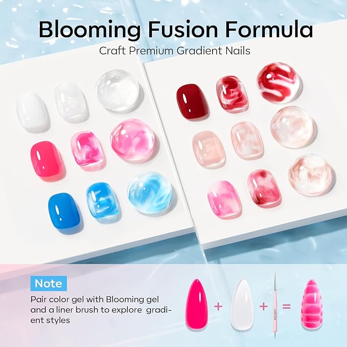 Modelones Gel Nail Polish Set -6 Colors 2026 Easter Hot Pink Blue Milky White Clear Blooming Gel Polish Burgundy Nude French Jelly Nail Gel Polish DIY Gift with Golden Beads & Nail Dotting-Liner Brush