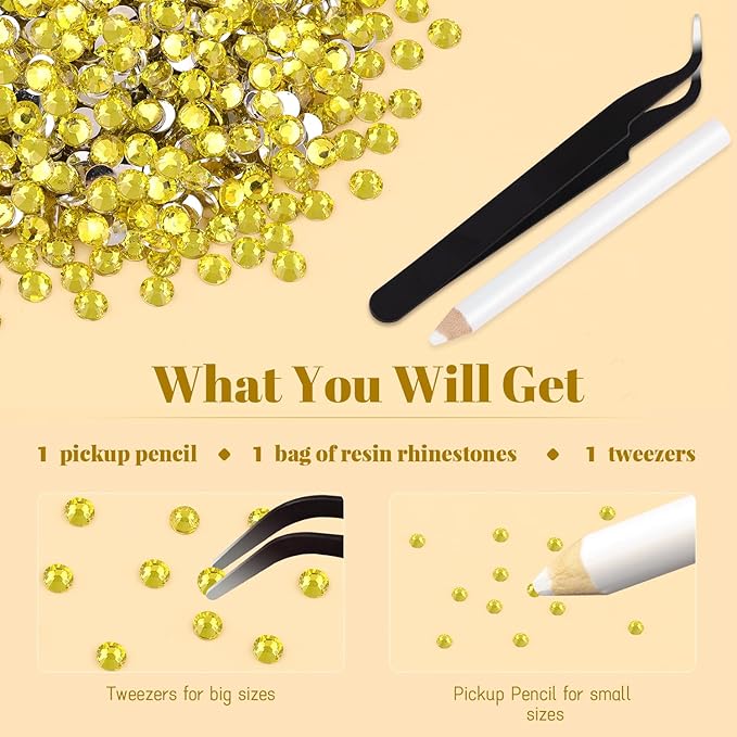 6000PCS 4mm Resin Rhinestones Bulk for Crafting (Lemon Yellow), Flatback Bedazzling Crystals for Crafts DIY Nail Decoration, Gems Charms for Tumbler Shoes Clothing Fabric with Pickup Pen and Tweezers