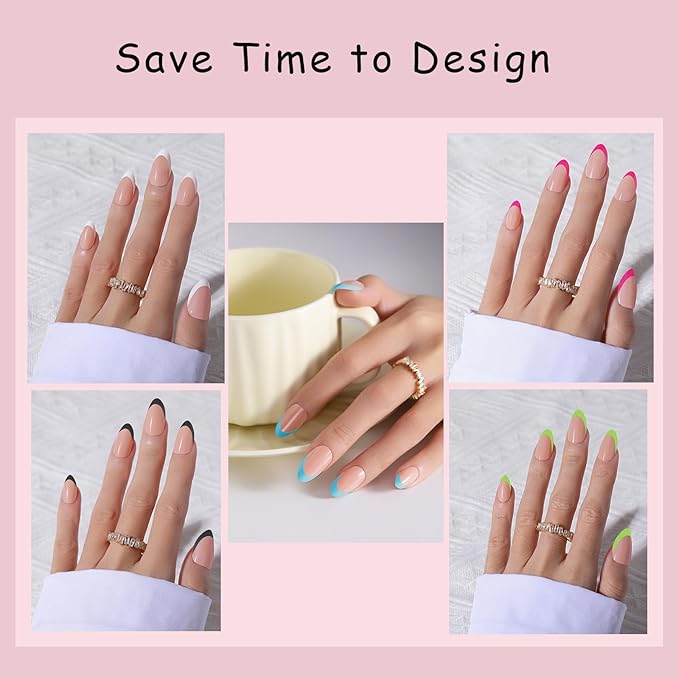 Short Almond French Tip Press on Nails, 150pcs Brighter Soft Press on Nails in 15Sizes, Pre-lasting Acrylic Gel Nail Tips, No Need to File Fake False Nail Tips Extension for Women Girl Nails