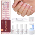 Beetles X Press Plus Gel Nails Kit - Peach French | Pink Extra Short Square French Tip Press On Nails | 210Pcs 15 Sizes All-in-One Kit With Nail Glue,Remover,Builder Top Coat,Nail Lamp Gift For Women