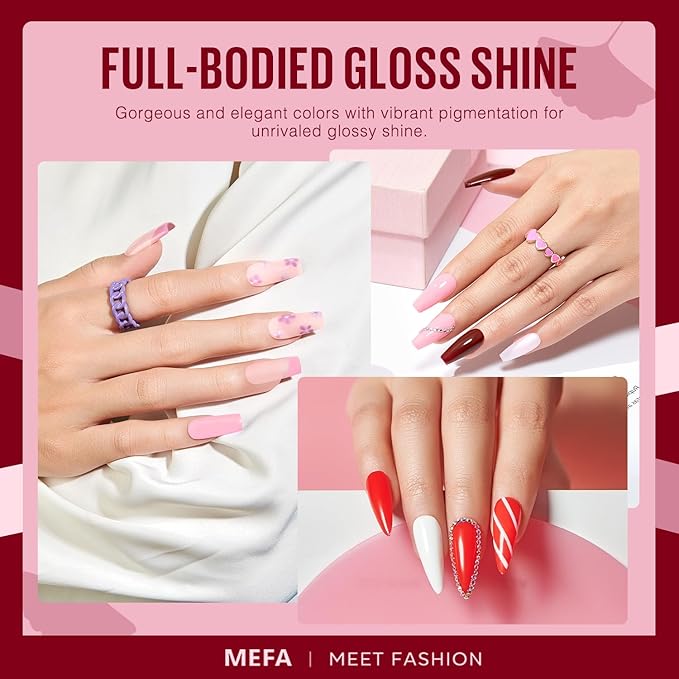 MEFA Gel Nail Polish Set, 12 Colors Burgundy Red Gel Polish Set Shimmering Red Pink Glitter Nail Polish Soak Off Rosy red Nude Gifts for Women Girl DIY Salon Home Manicure