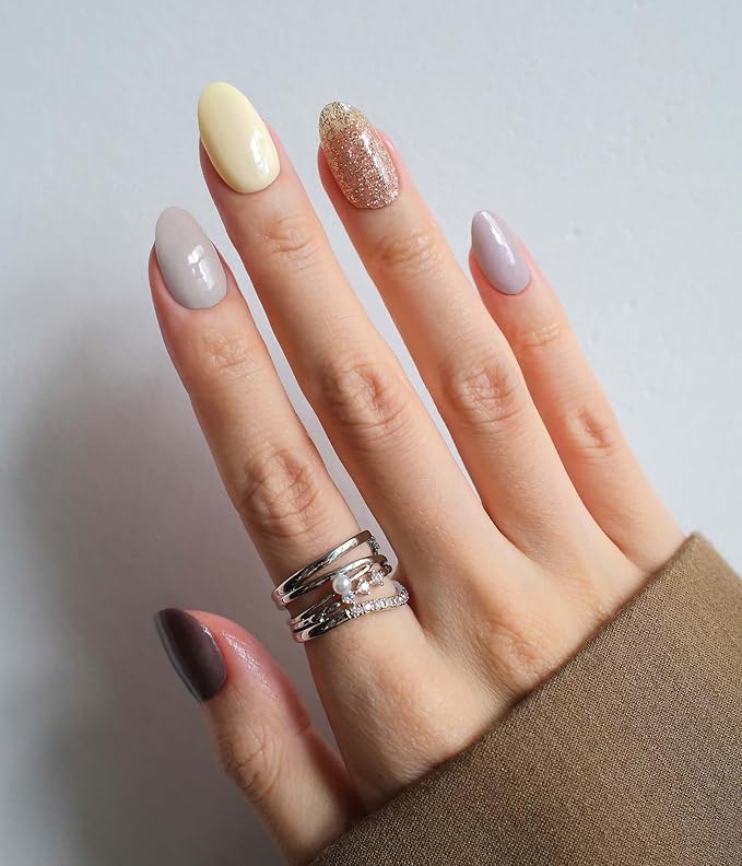 Nail Polish Strips (No UV Lamp Needed) - 22 Pcs Salon Quality Gel Nail Stickers - Long Lasting Wraps (Sparrow Brown&Yellow)