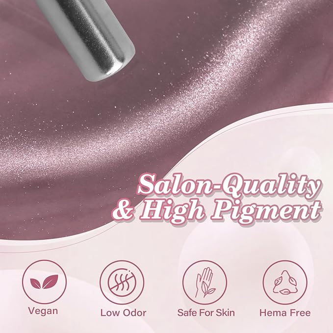 EBANKU Cat Eye Gel Nail Polish, 15ml Glitter Holographic Nail Polish with Magnet, Reflective Translucent UV Gel Polish Salon DIY at Home(Purple)