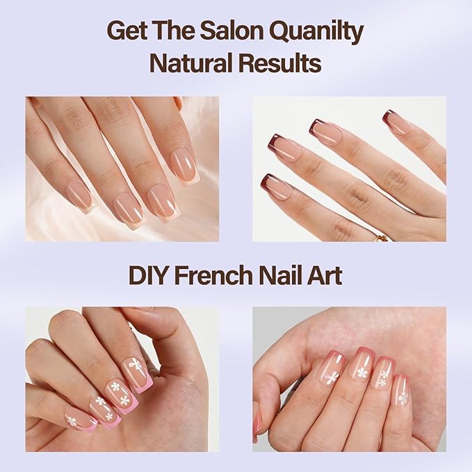 Misssix XBASICTIPS French Tip Press On Nails, 300Pcs French Gel Nail Tips Short Square, Soft Gel Pre-shaped No Need to File 3 in 1 Tips, Fake Nails for Nail Art DIY Extension Designs 15 Sizes