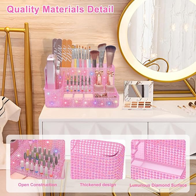 ANRUI Nail Drill Bit Holder, 28 Holes Plastic Nail Drill Machine & Bits Storage Case, Professional Nail Desk Organizer for Manicure Tools Gift for Women and Girls- Diamond Pink