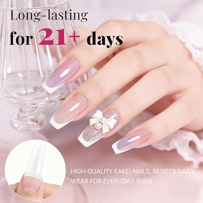krofaue 500PCS False Nails Tips Lady French Style Acrylic Artificial Tip Manicure Half Cover with Box of 10 Sizes for Nail Tips Art Salons and Home DIY (White)