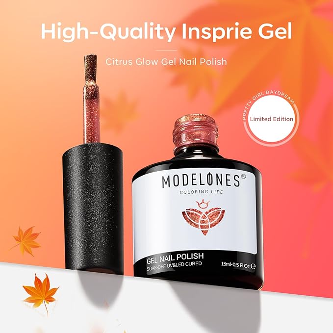 modelones Orange Gel Nail Polish Nude Brown Gel Polish Shimmer Glitter Soak OFF LED Manicure DIY Salon 15 ML