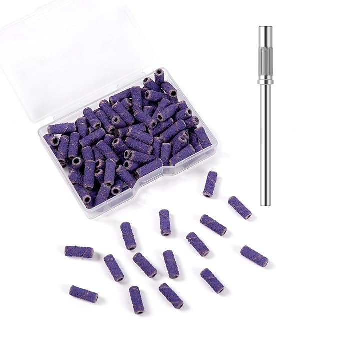 100pcs Small Nail Sanding Bands for Nail Drill, 3.1mm Mini Nail Sanding Mandrel Bits 80 Grit Coarse Nail File Bits for Acrylic Nails Gel Manicure Pedicure Nail Prep Salon Supplies,Purple