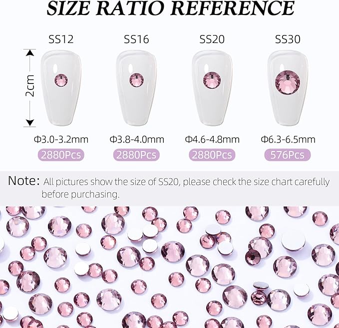 Light Amethyst Flatback Rhinestones, Glass Rhinestones for Nail Art and Craft, Glue Fix, Loose Crystal Gemstones(Lt.Amethyst, SS30, 576pcs, 6.4-6.6mm)