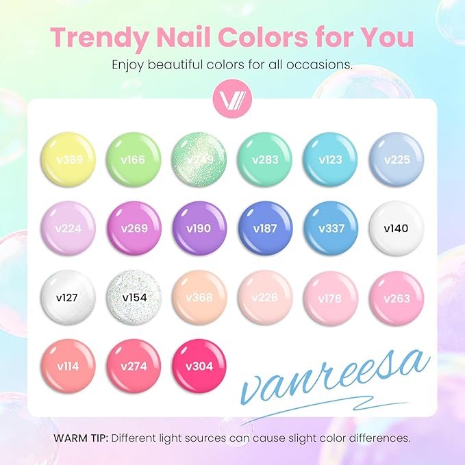 VANREESA 24 Pcs Gel Nail Polish Set -21 Colors Gel Polish with Base Coat Glossy & Matte Top Coat Yellow Green Blue Pink Purple Orange Pearl White Gel Polish Kit Nail Kit Gifts for Women Girls