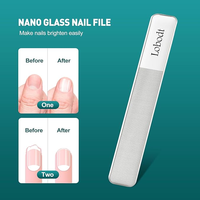 Glass Nail File - Stainless Steel with Anti-Slip Handle and Leather Case, Family or Travel Mini Nail File Suitable for Both Men and Women
