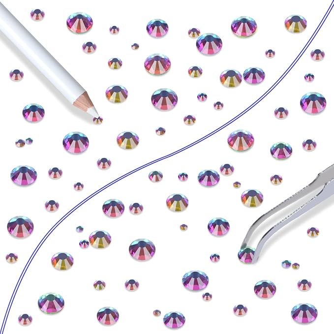 LPBeads 6000 Pieces Green Volcano Non Hotfix Rhinestones 6 Sizes Round Crystal Glass Flat Back Rhinestones with Tweezers and Picking Pen for Nail Art Crafts Clothes Bags DIY