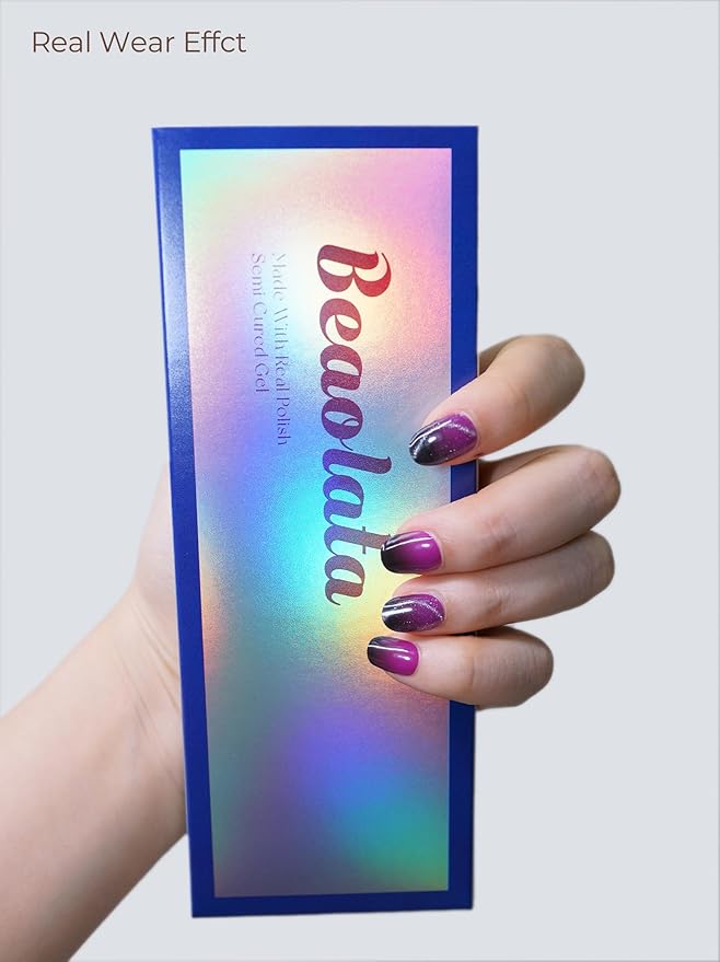 Semi Cured Gel Nail Strips - UV Light Gel Nail Stickers - 20 Long Lasting Salon Quality Wraps (Amethyst Purple)