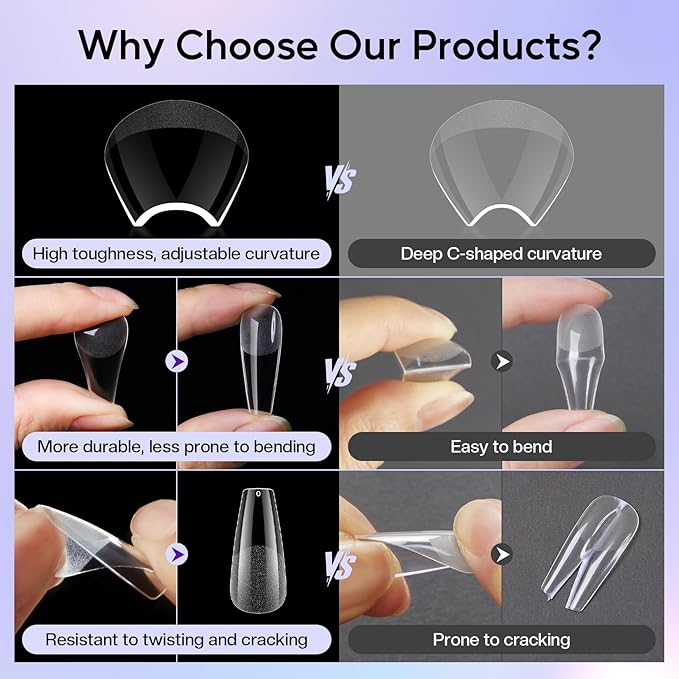 Long Coffin Nail Tips : 312Pcs Gel Pre-Shaped Press Clear False Nails, Full Cover Matte Artificial Tips for Nail Extension Salon DIY 12Sizes
