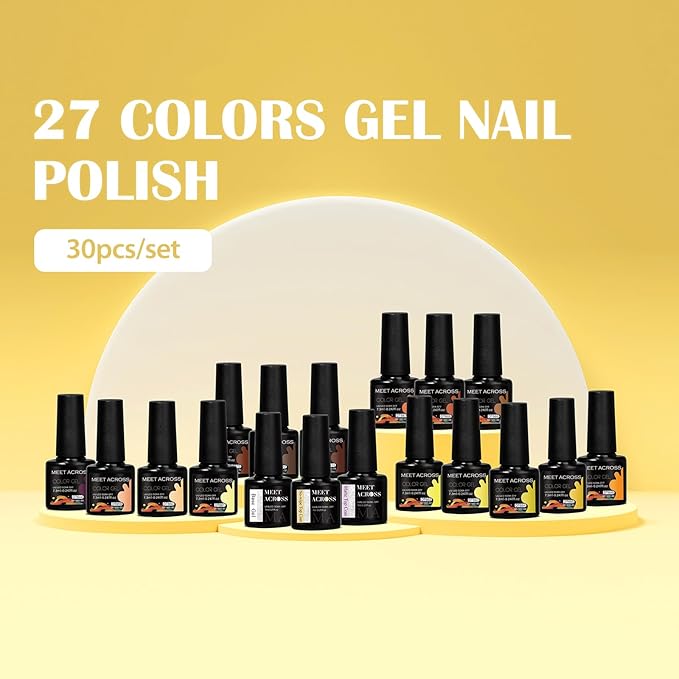 MEET ACROSS 30pcs Gel Nail Polish Set,Soak Off UV LED Lamp Gel Nail Polish Kit,Fashion Shimmer Nail Art Design Gifts for Women Manicure Salon (Fall Series)