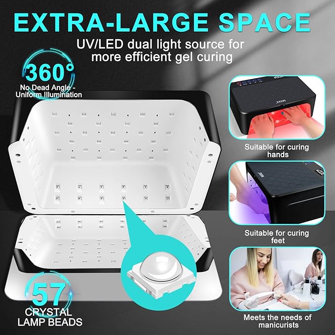 MEKK Professional UV LED Nail Lamp - Luxury Cordless UV Light for Gel Nails with Red Light Skincare,4+2 Timer Modes,Two-Hand Design, Nail Lamp for Salon & Home-Black