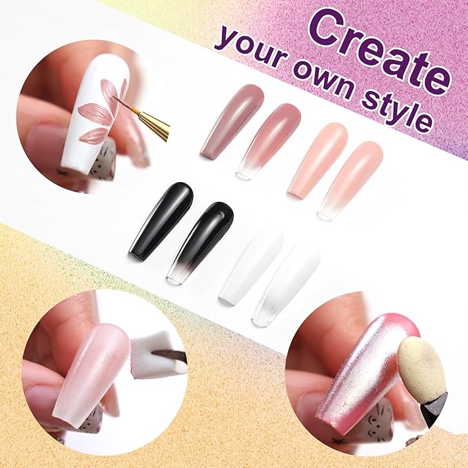 Gradient Painting Gel Set, 4 Colors Ombre Gel Nail Polish with 6 Aurora Multi-Purpose Brushes for Ombre Nails Aura Nails French Manicure Soak Off UV D Essentia