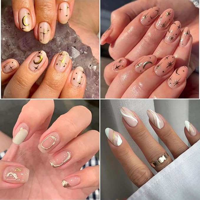 60 Sheets Gold Nail Stickers for Nail Art Gold Nail Art Stickers Decals More Than 2000 Design 3D Self-Adhesive Golden Nail Decals for Women Girls Salon Home DIY Manicure Nail Tweezers Included