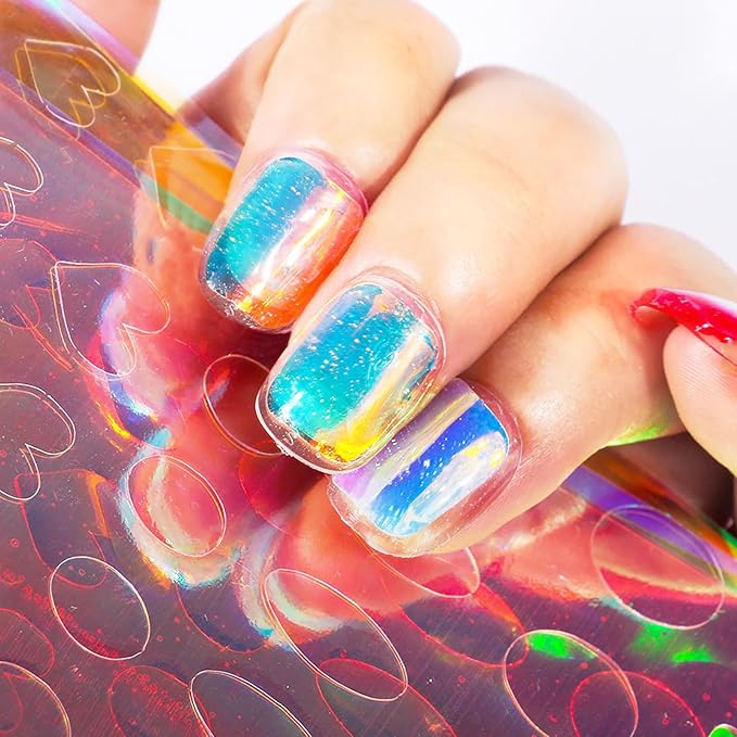 DANNEASY 11 Sheets Aurora Nail Foil Laser Stickers Foil Laser Nails Art Stickers Glass Paper Nail Art Sticker Iridescent Decals Glass Paper Nails Wraps 3D Holographic Foils for Women Girls